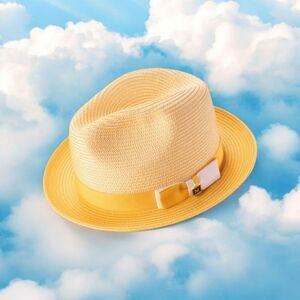 MONTIQUE MENS GOLD BRAIDED TWO TONE STINGY BRIM PINCH FEDORA HAT. H68.